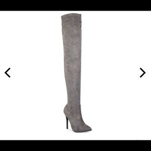 Grey Over The Knee Grey Faux Suede Stiletto Boot